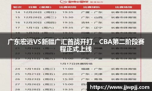 广东宏远VS新疆广汇首战开打，CBA第二阶段赛程正式上线